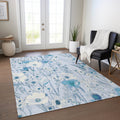 5' X 8' Sky Blue And Denim Blue Floral Washable Indoor Outdoor Area Rug-7