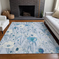 5' X 8' Sky Blue And Denim Blue Floral Washable Indoor Outdoor Area Rug-8